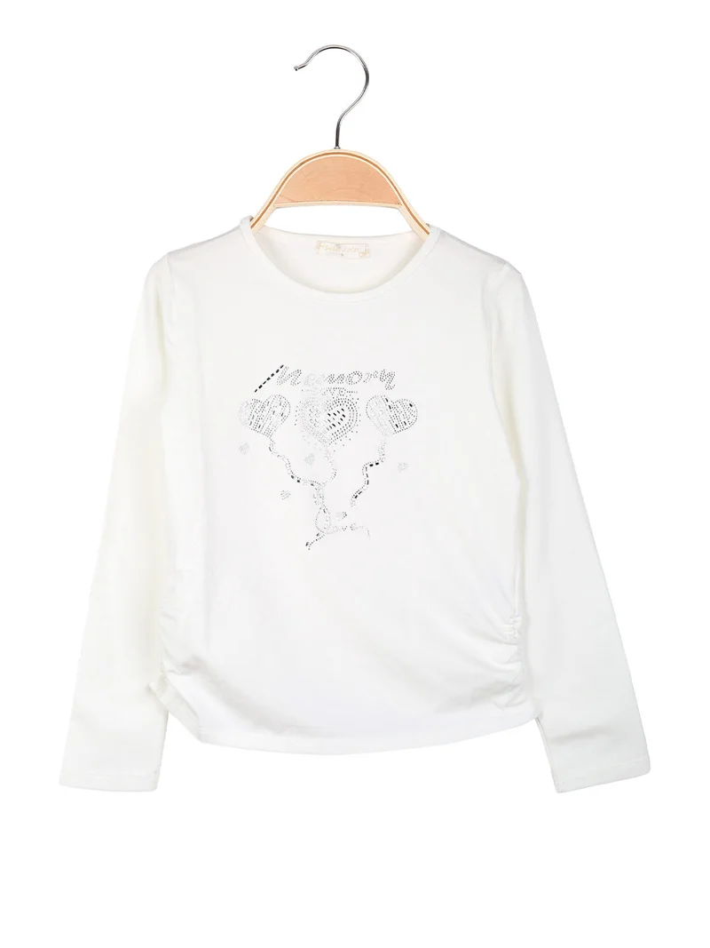 T-shirt da bambina a maniche lunghe con strass - bianco