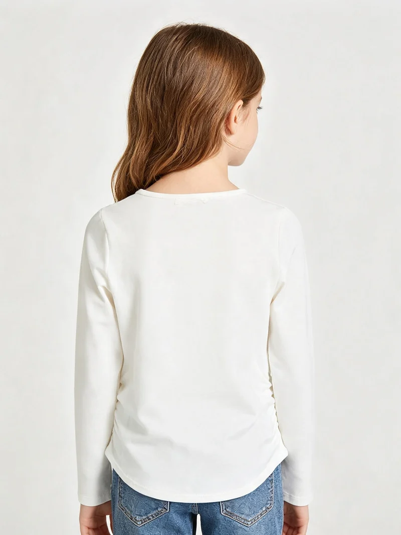 T-shirt da bambina a maniche lunghe con strass - bianco