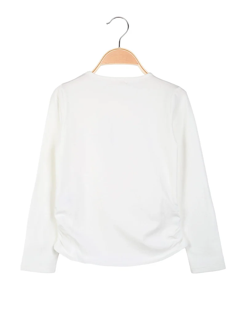 T-shirt da bambina a maniche lunghe con strass - bianco