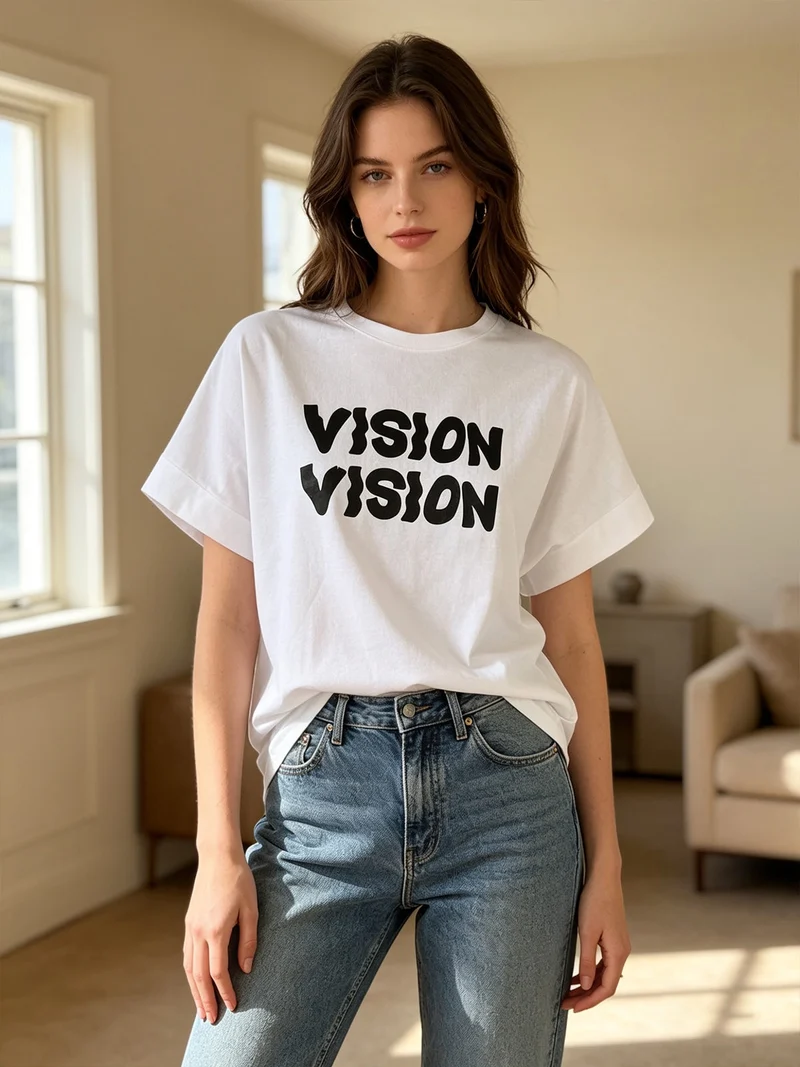 T-shirt donna oversize con giromanica imbottito - bianco