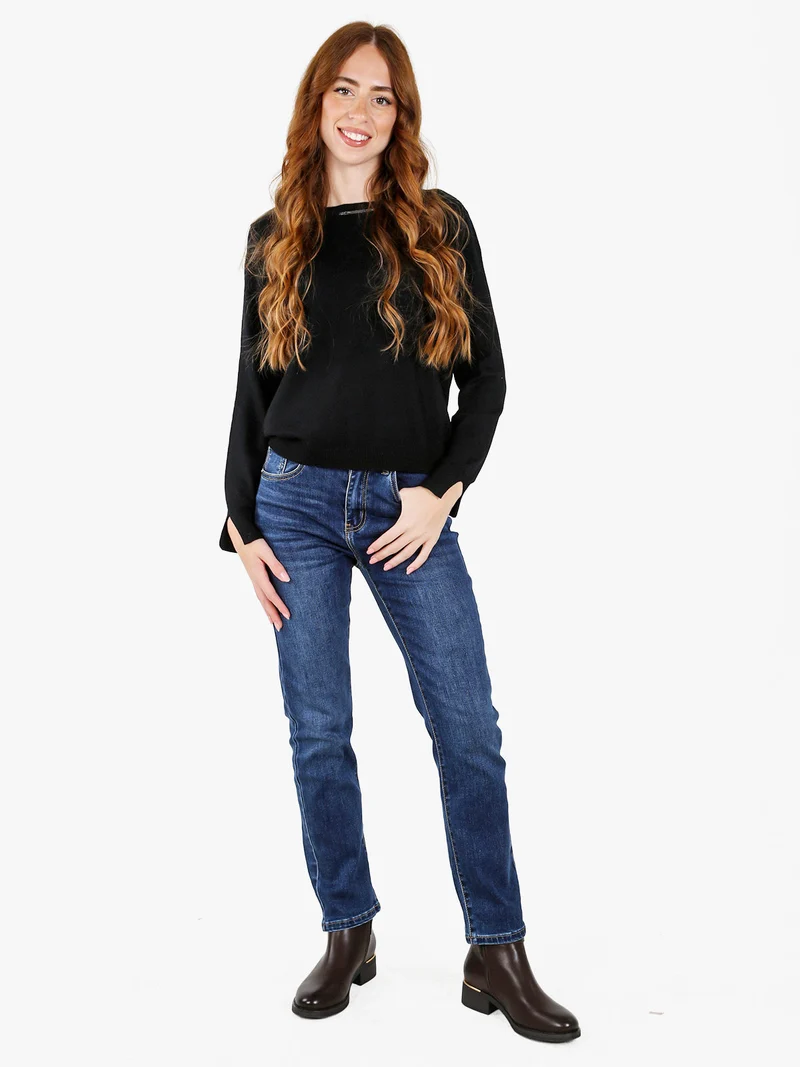 Jeans donna a gamba dritta con piccole borchie sul retro - jeans