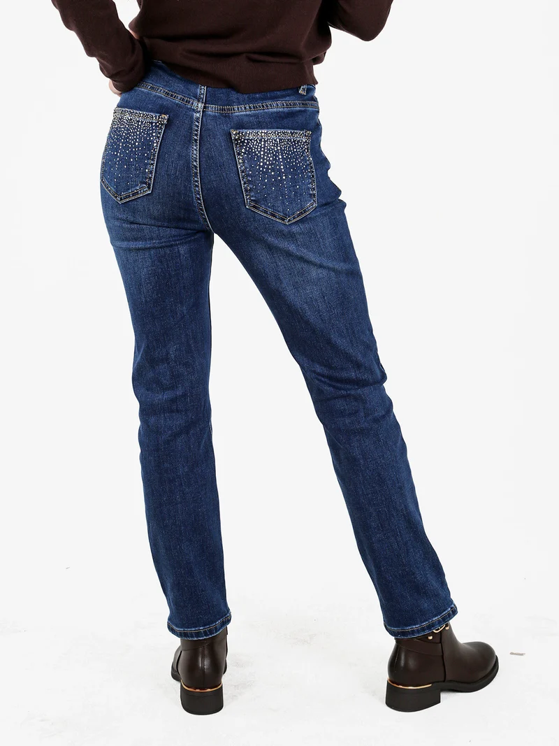 Jeans donna a gamba dritta con piccole borchie sul retro - jeans