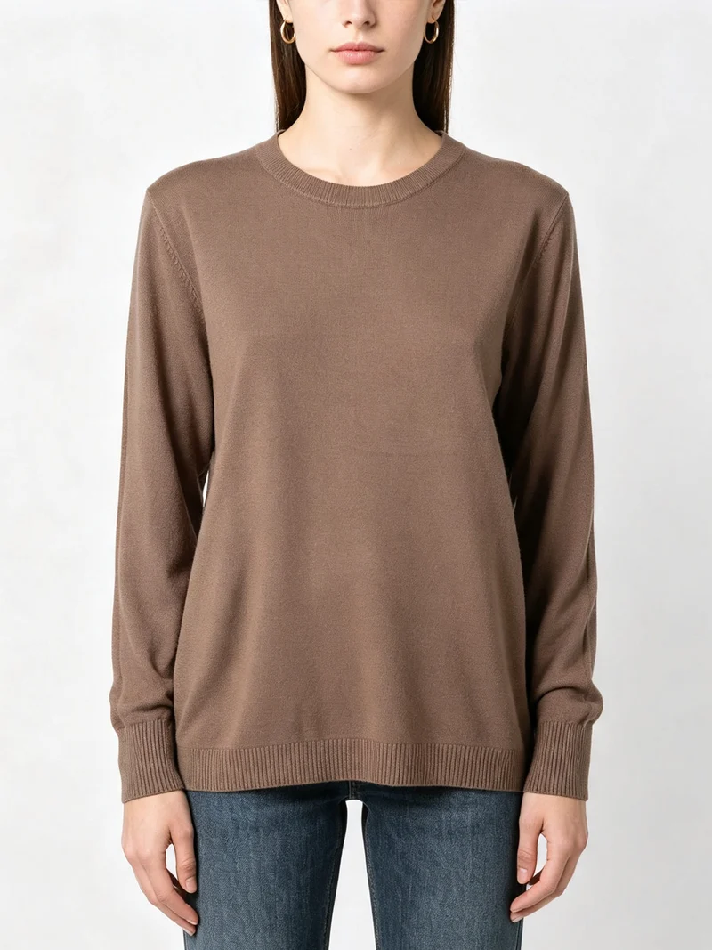 Pullover girocollo da donna in maglia - marrone
