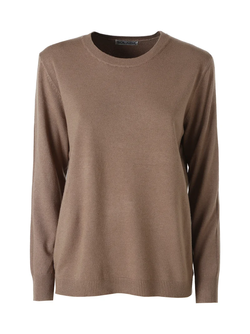 Pullover girocollo da donna in maglia - marrone