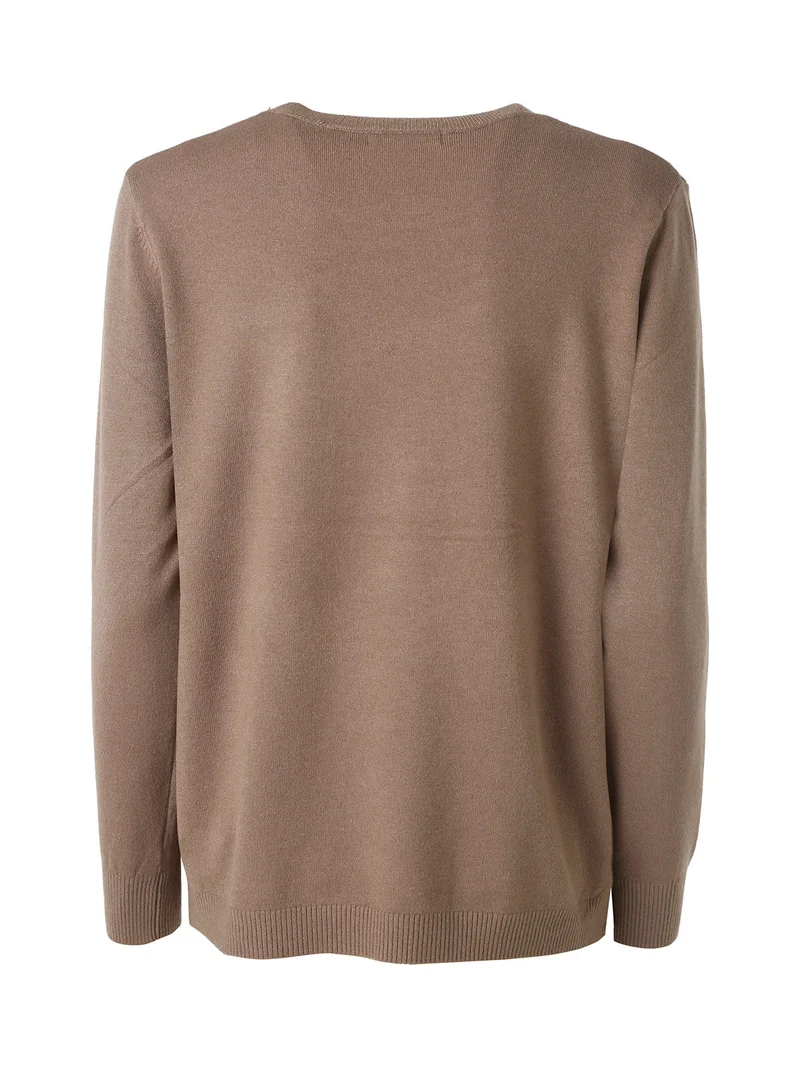 Pullover girocollo da donna in maglia - marrone