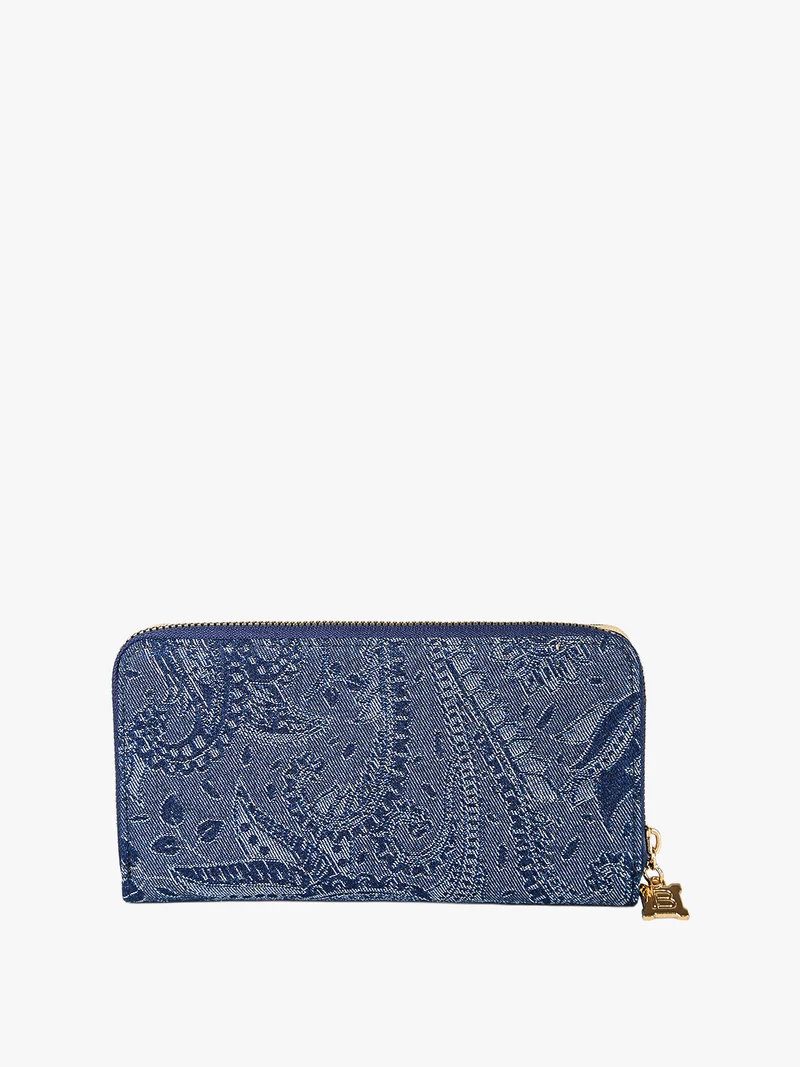 Portafoglio da donna in tessuto effetto jeans - blu scuro