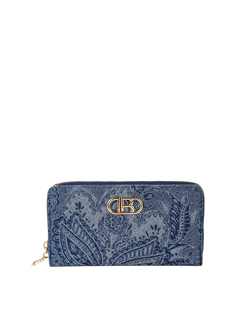 Portafoglio da donna in tessuto effetto jeans - blu scuro