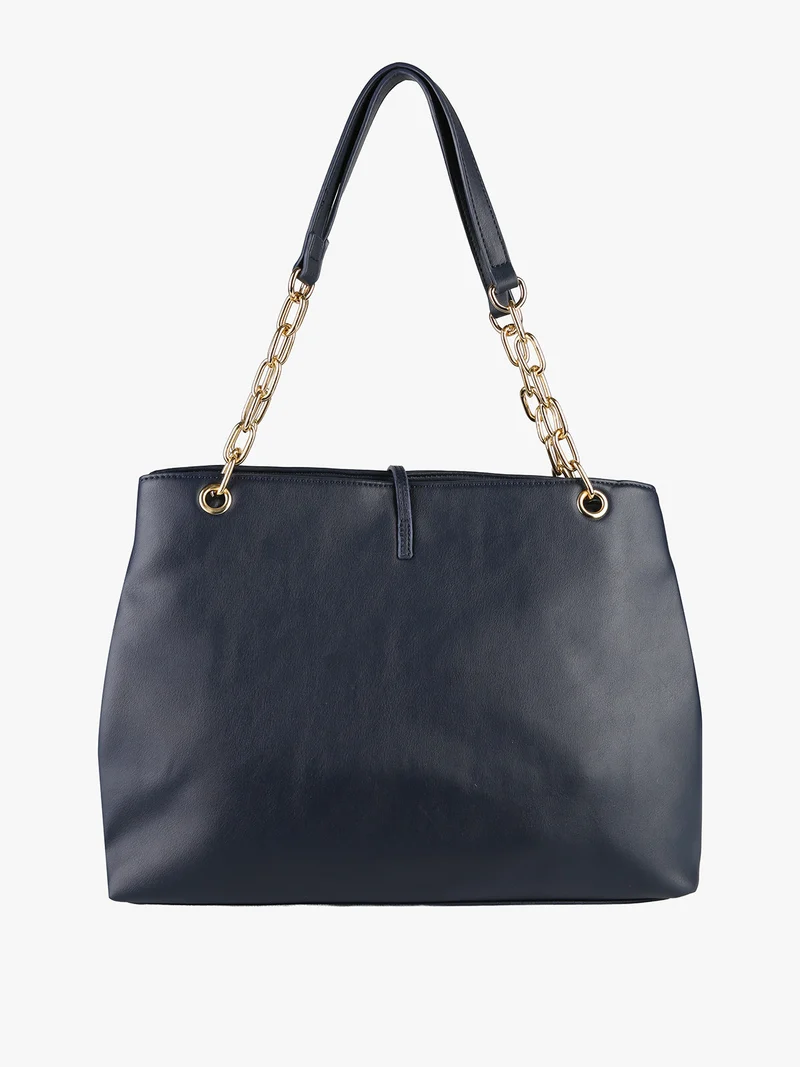 Borsa donna con ecopelo e doppi manici a catena - blu scuro