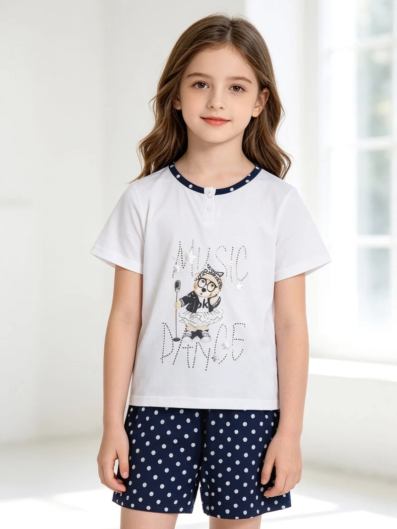Pigiama corto in cotone da bambina - bianco