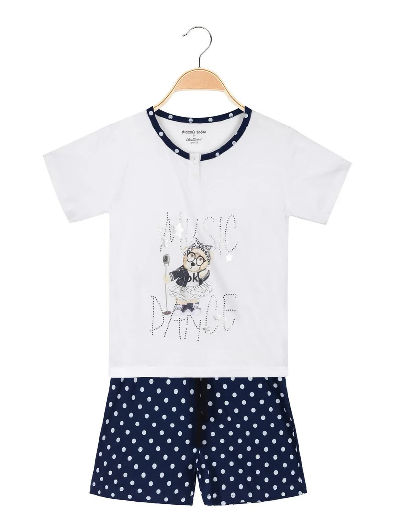 Pigiama corto in cotone da bambina - bianco