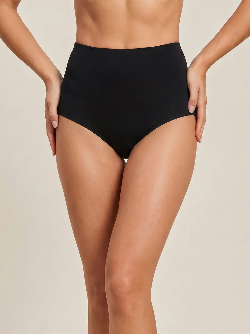 Slip donna taglio laser a vita alta in cotone e pizzo - nero