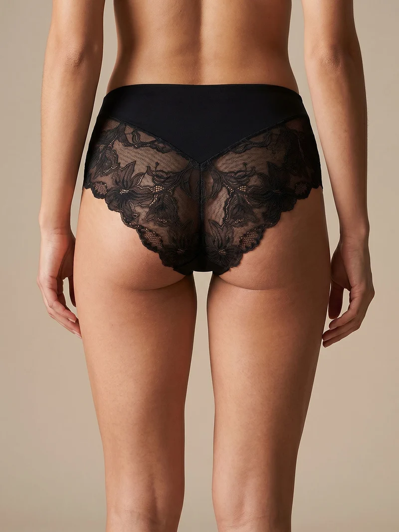 Slip donna taglio laser a vita alta in cotone e pizzo - nero