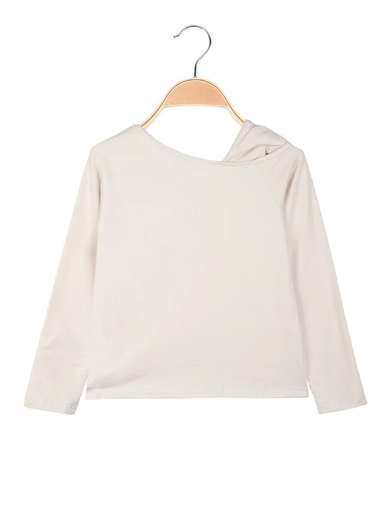 Top da bambina a maniche lunghe con dettaglio sullo scollo - beige