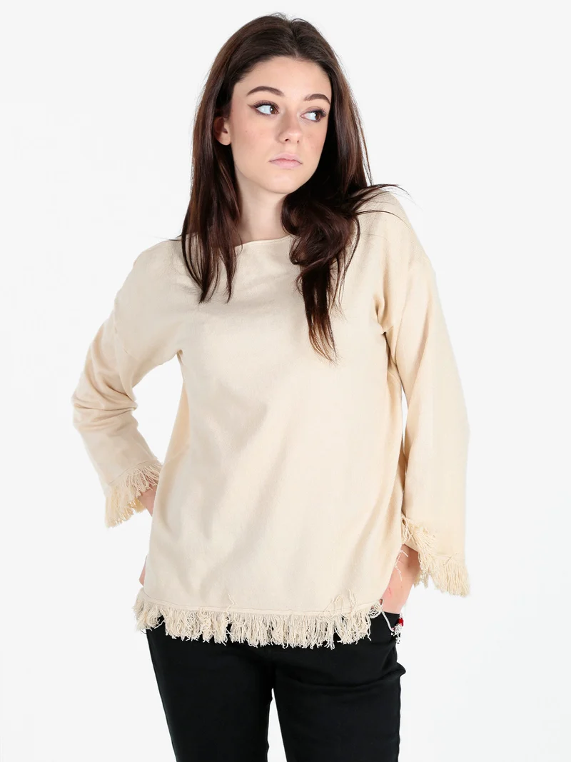 Maglia donna con finale sfrangiato - beige