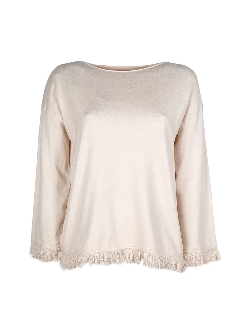Maglia donna con finale sfrangiato - beige