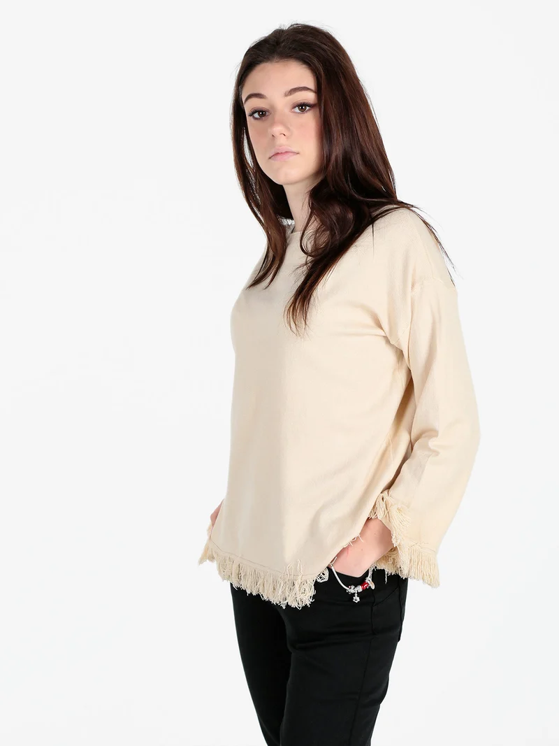 Maglia donna con finale sfrangiato - beige