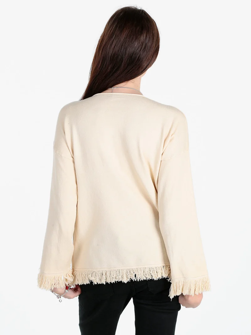 Maglia donna con finale sfrangiato - beige