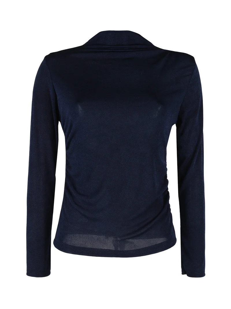 Maglia donna accollata a maniche lunghe - blu scuro