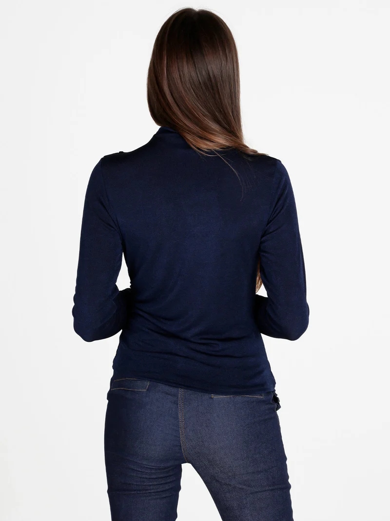 Maglia donna accollata a maniche lunghe - blu scuro