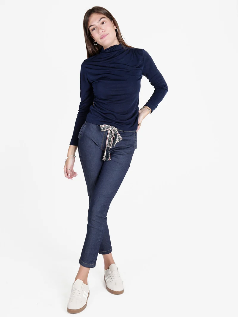 Maglia donna accollata a maniche lunghe - blu scuro