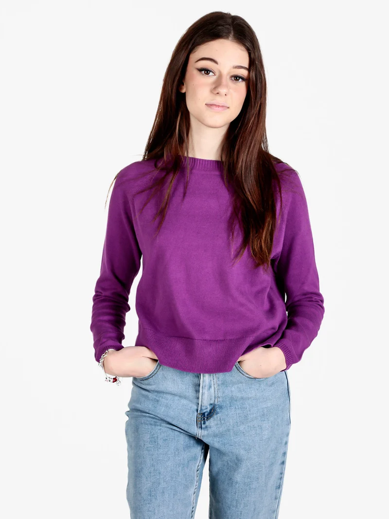 Pullover donna girocollo in maglia - porpora