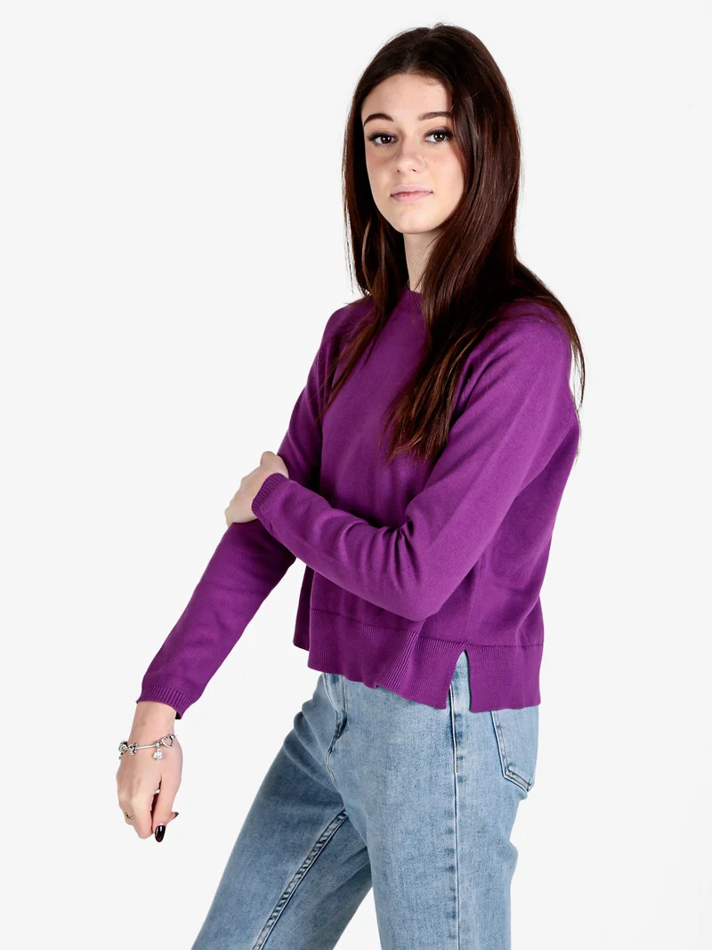 Pullover donna girocollo in maglia - porpora