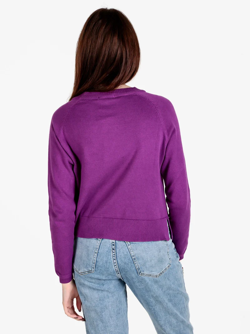 Pullover donna girocollo in maglia - porpora
