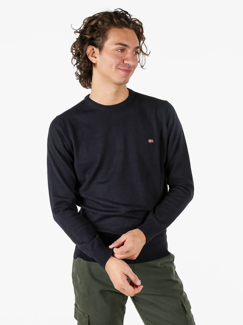 Pullover girocollo da uomo in maglia - blu scuro