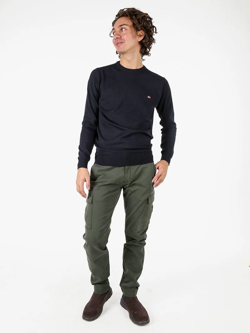 Pullover girocollo da uomo in maglia - blu scuro