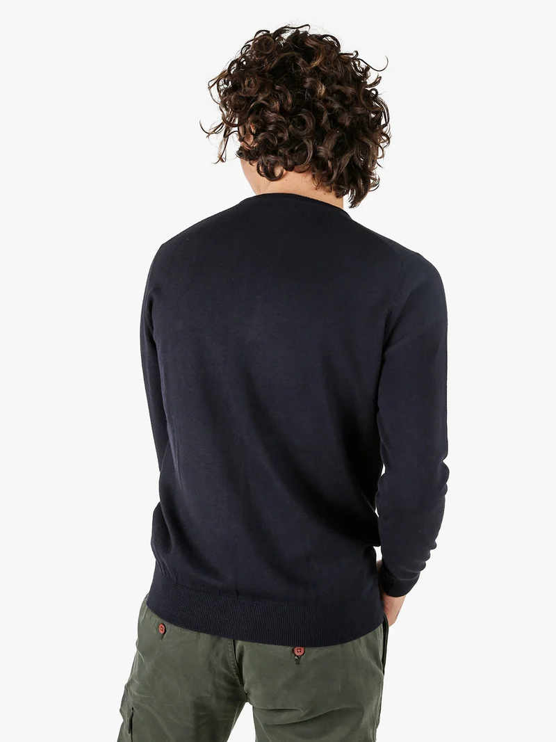 Pullover girocollo da uomo in maglia - blu scuro