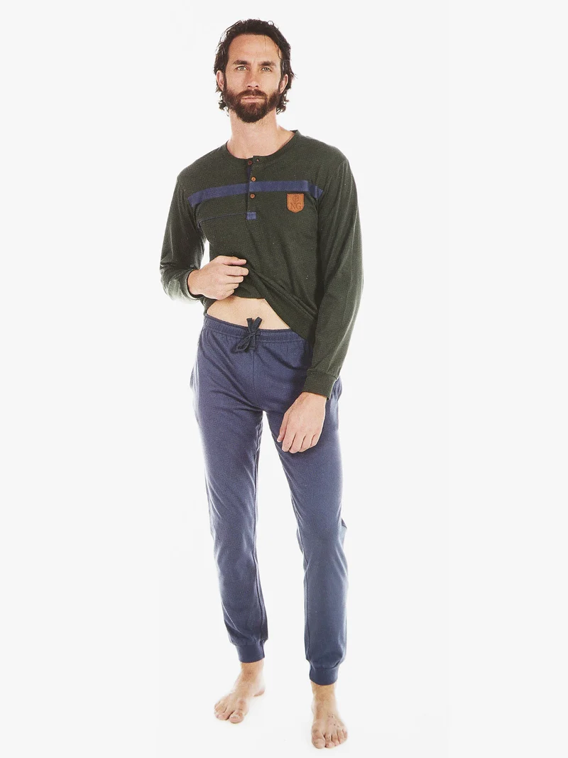 Pigiama lungo uomo in cotone bicolor - blu
