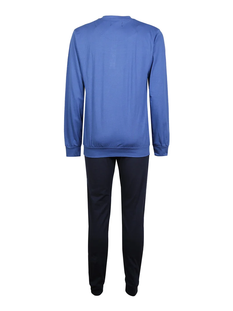 Pigiama lungo uomo in cotone bicolor - blu