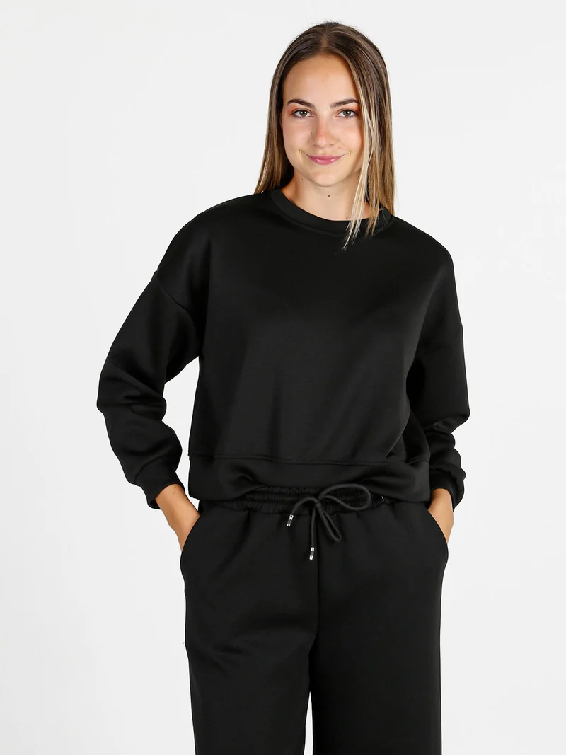 Felpa donna oversize girocollo - nero