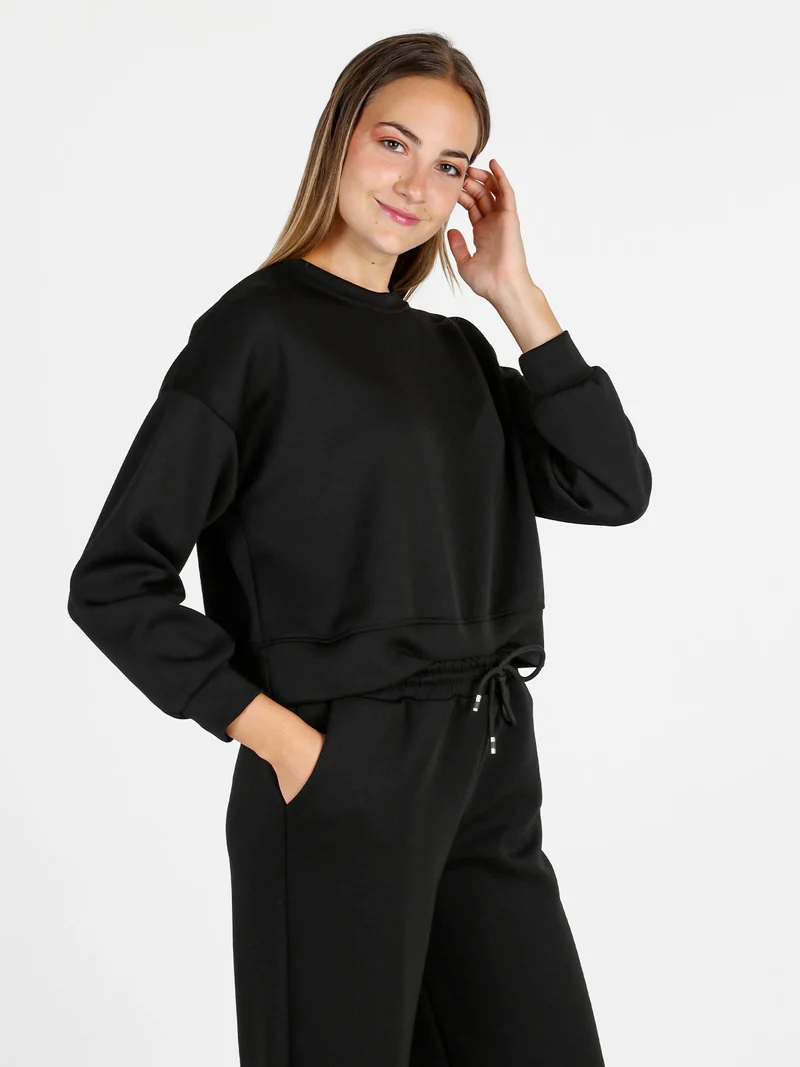 Felpa donna oversize girocollo - nero