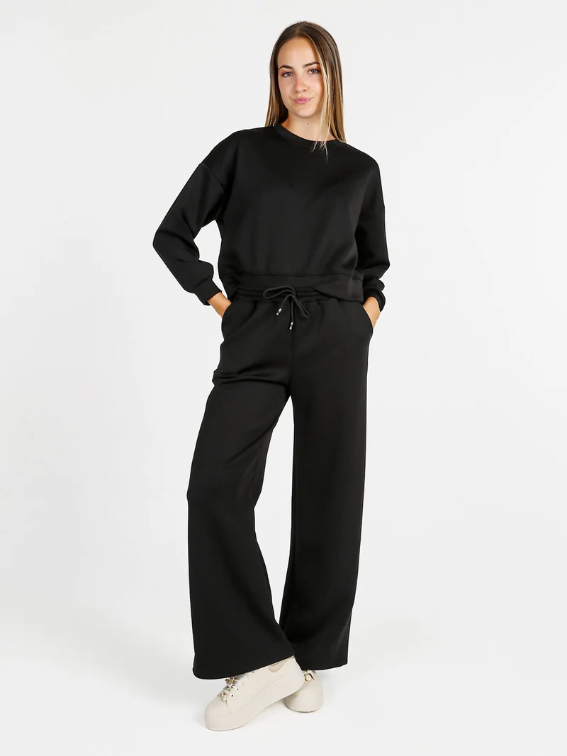 Felpa donna oversize girocollo - nero