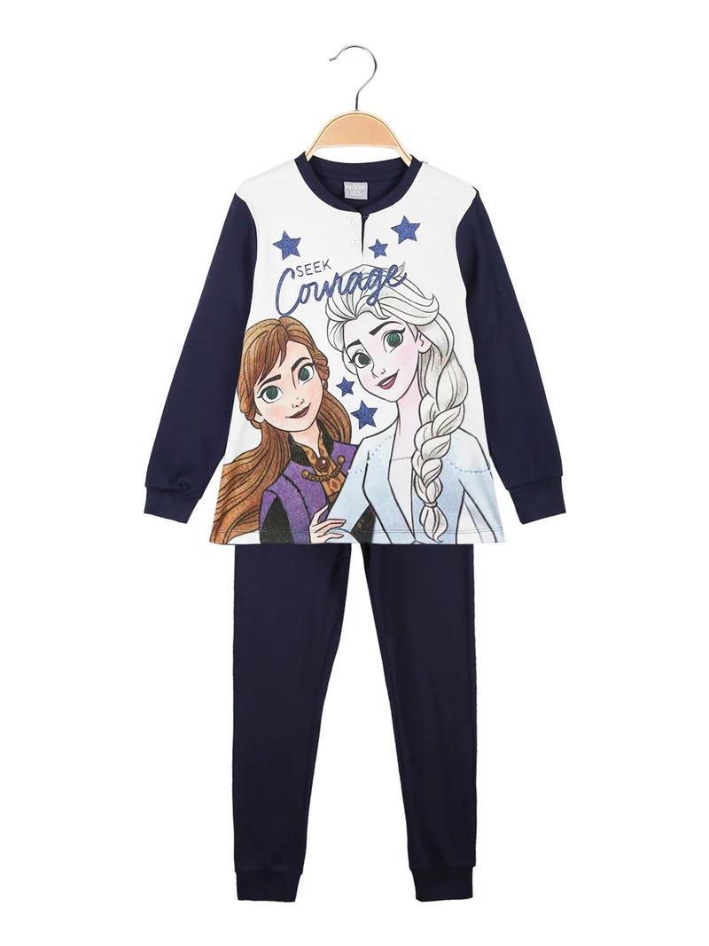 Pigiama lungo da bambina in caldo cotone - blu scuro