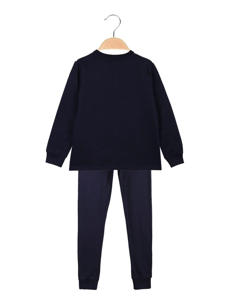 Pigiama lungo da bambina in caldo cotone - blu scuro