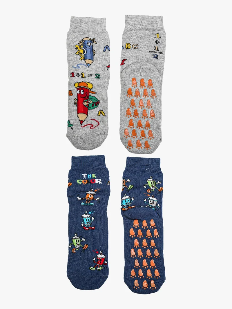 Confezione da 2 paia di calze antiscivolo da bambino - grigio chiaro