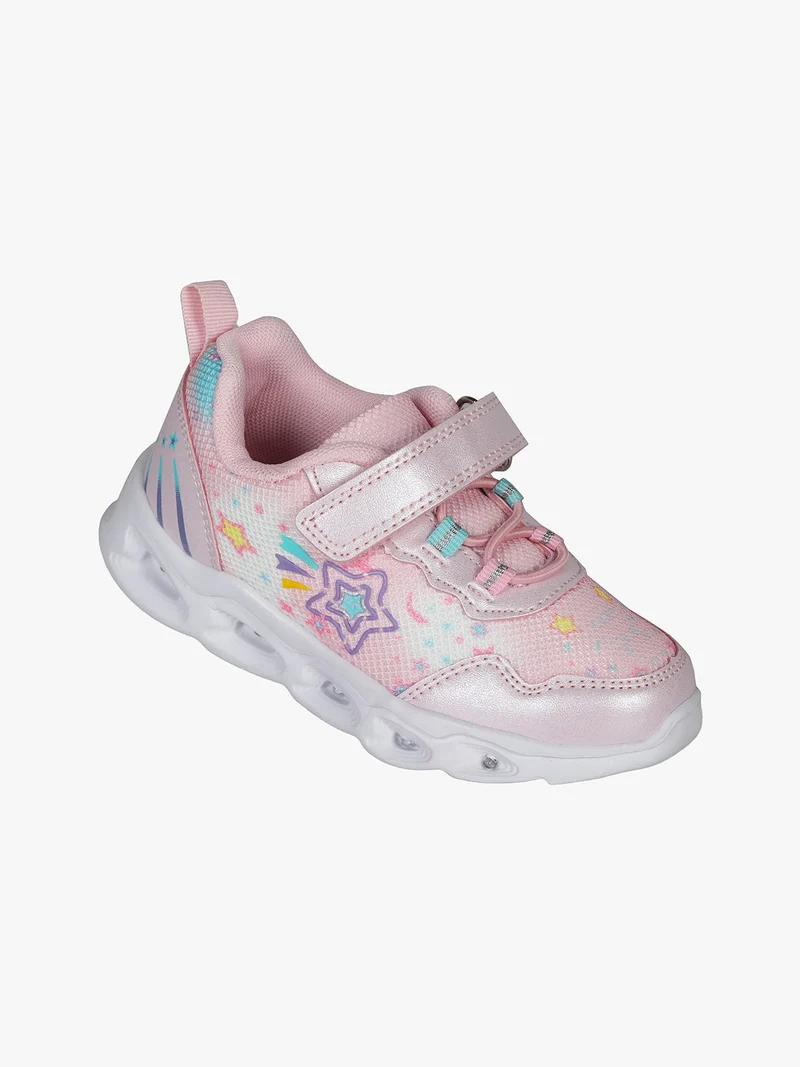 Sneakers da bambina con chiusura a strappo e luci - rosa