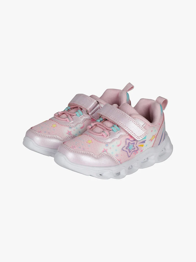 Sneakers da bambina con chiusura a strappo e luci - rosa