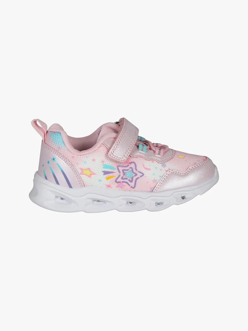 Sneakers da bambina con chiusura a strappo e luci - rosa