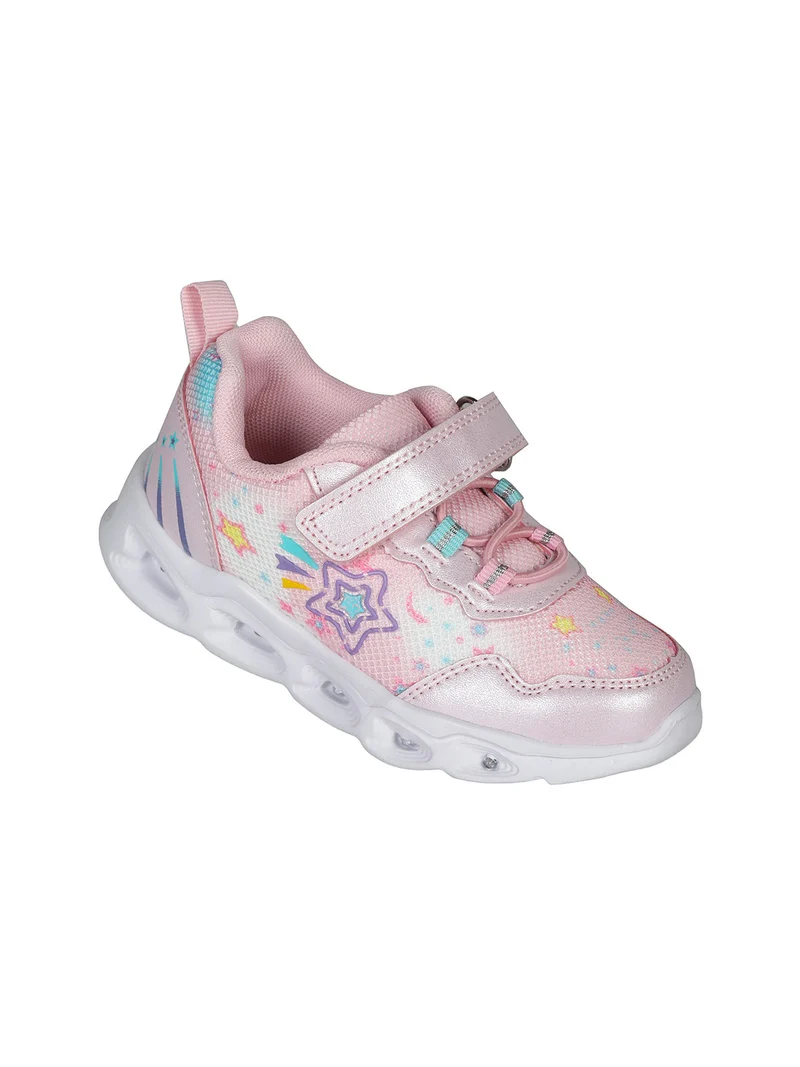 Sneakers da bambina con chiusura a strappo e luci - rosa