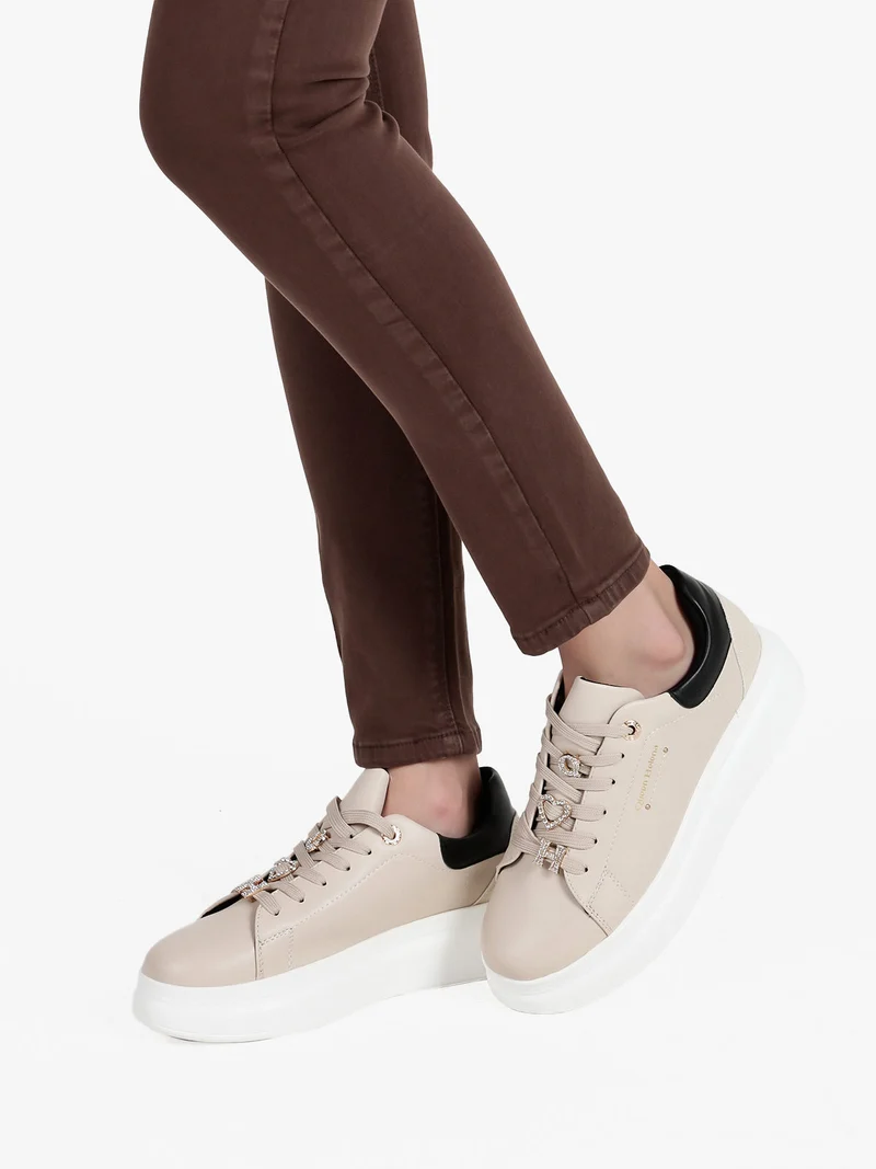 Sneakers donna gioiello con platform - beige