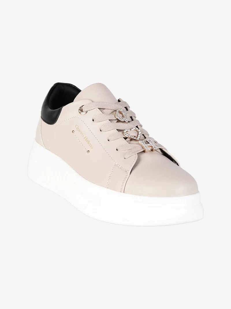 Sneakers donna gioiello con platform - beige