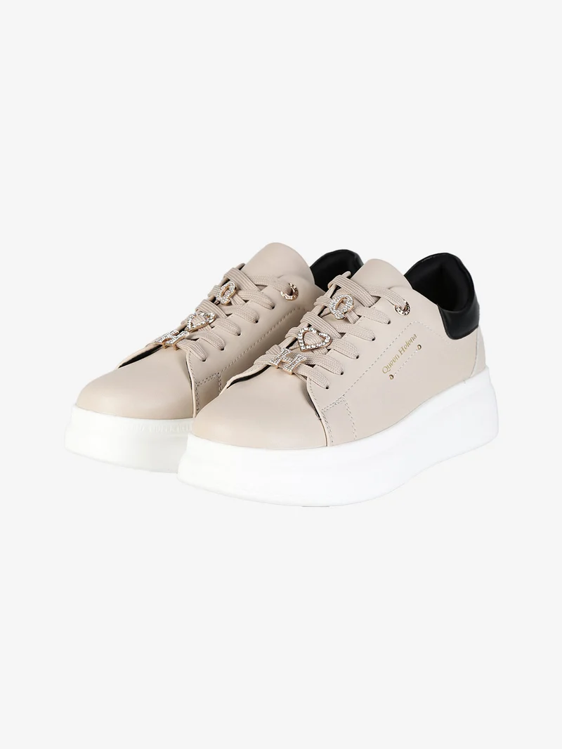 Sneakers donna gioiello con platform - beige
