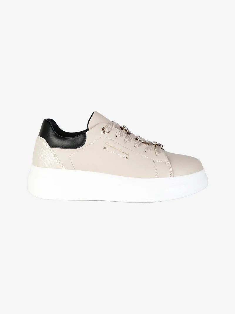 Sneakers donna gioiello con platform - beige