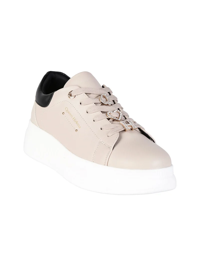 Sneakers donna gioiello con platform - beige