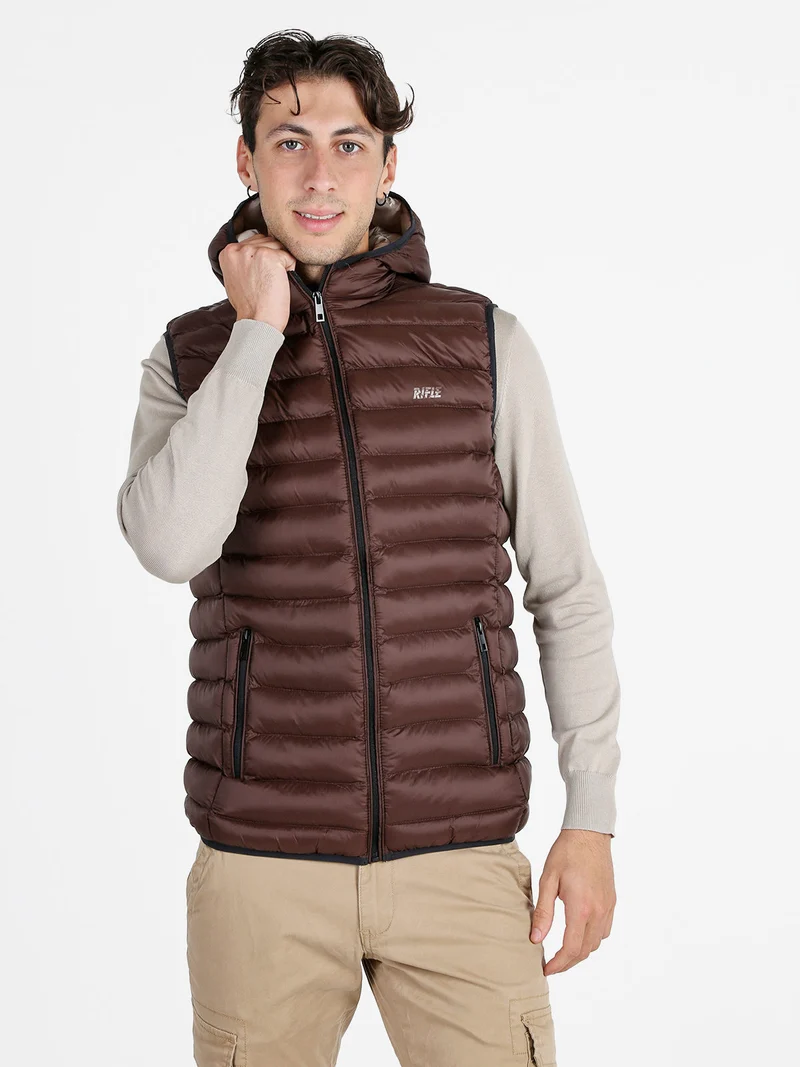 Gilet da uomo imbottito con cappuccio - moro