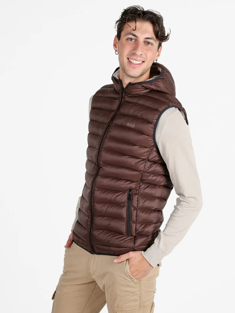 Gilet da uomo imbottito con cappuccio - moro