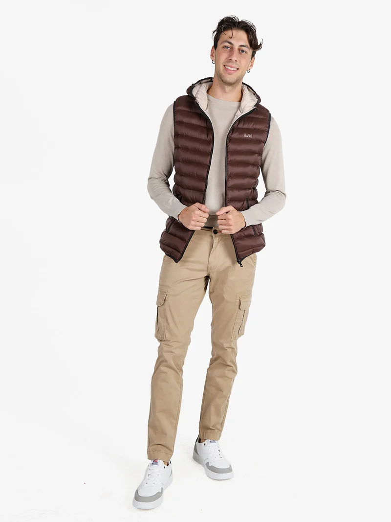 Gilet da uomo imbottito con cappuccio - moro